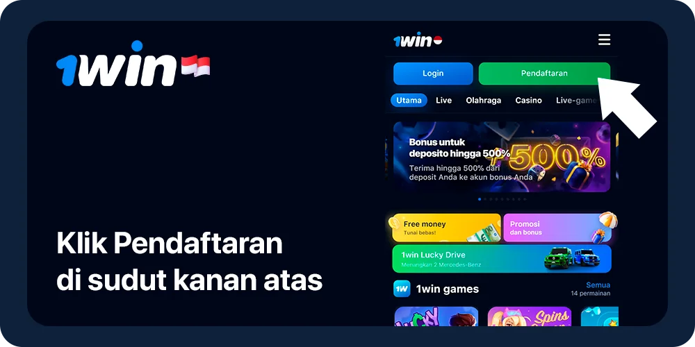Klik Tombol Pendaftaran di menu atas - 1Win