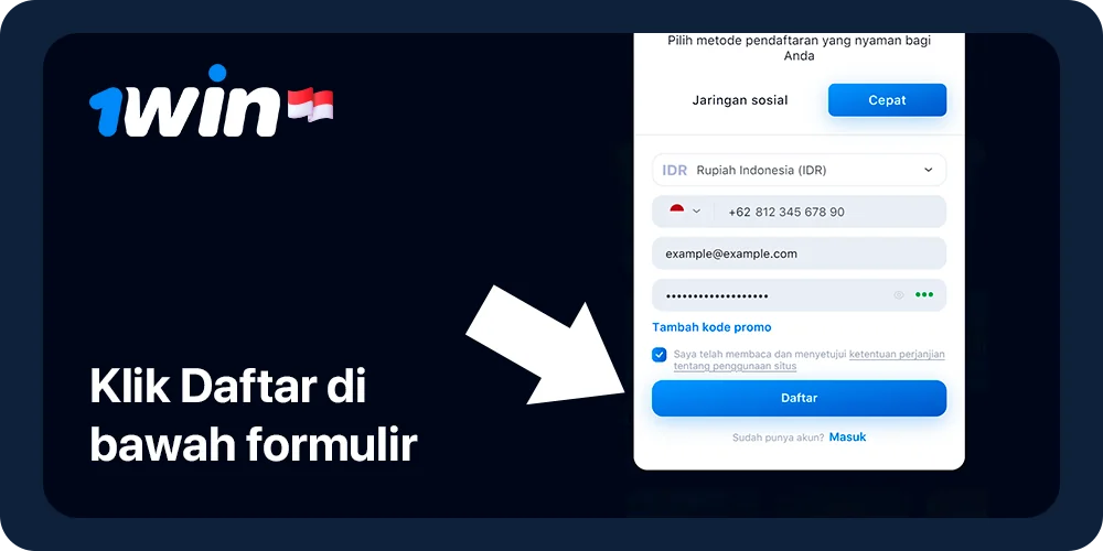 Klik 'Daftar' untuk menyelesaikan prosedur pendaftaran - 1Win