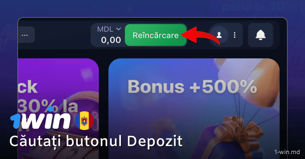 Faceți clic pe butonul „Top up” de pe 1win