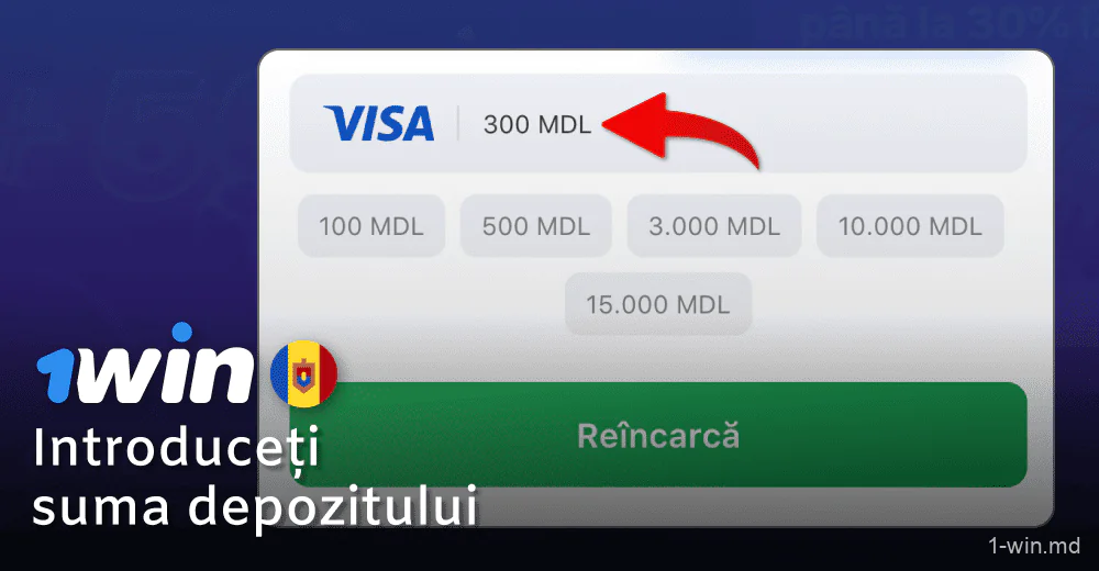 Introduceți suma depozitului 1win