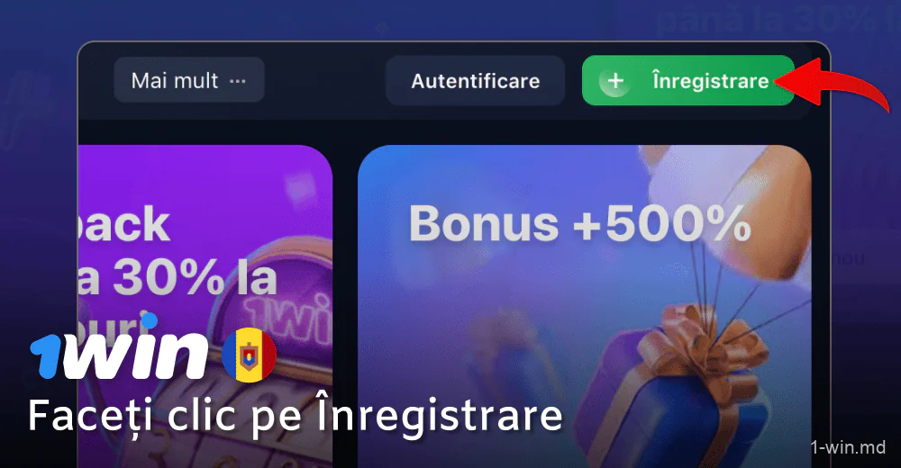 Faceți clic pe butonul Înregistrare de pe site-ul web 1win