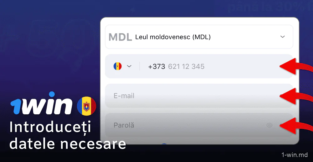 Introduceți datele dvs. personale și parola atunci când vă înregistrați pe 1win