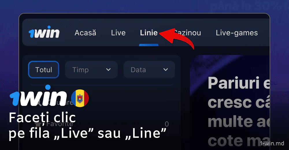 Faceți clic pe fila „Line” de pe site-ul 1win