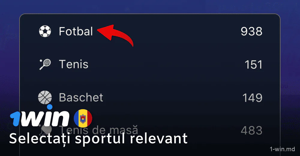 Selectați un sport din meniul 1win