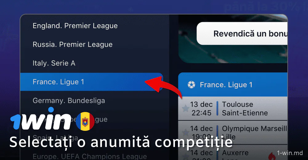 Selectați o competiție pe care să pariați la 1win