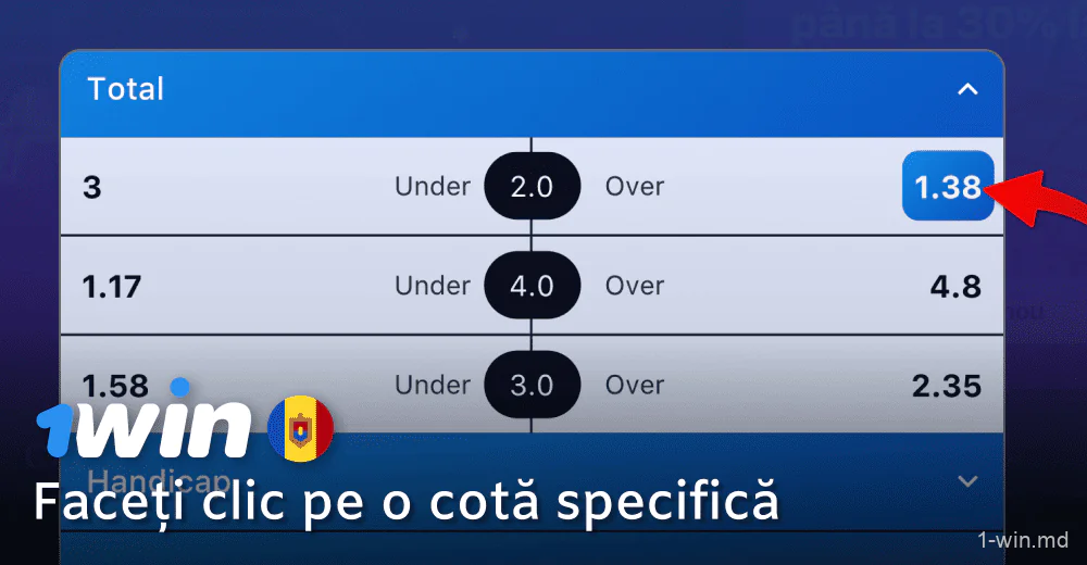 Adăugați cota la lista dvs. de pariuri 1win