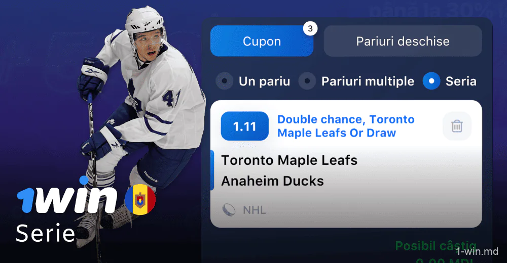 O serie de pariuri de trei sau mai multe evenimente sportive pe 1win în Moldova