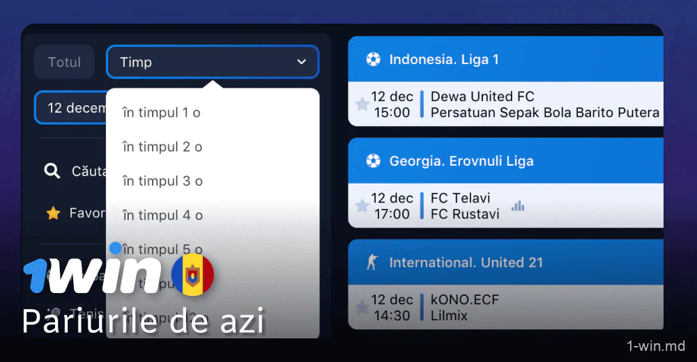 Pariurile zilei curente la 1win în Moldova