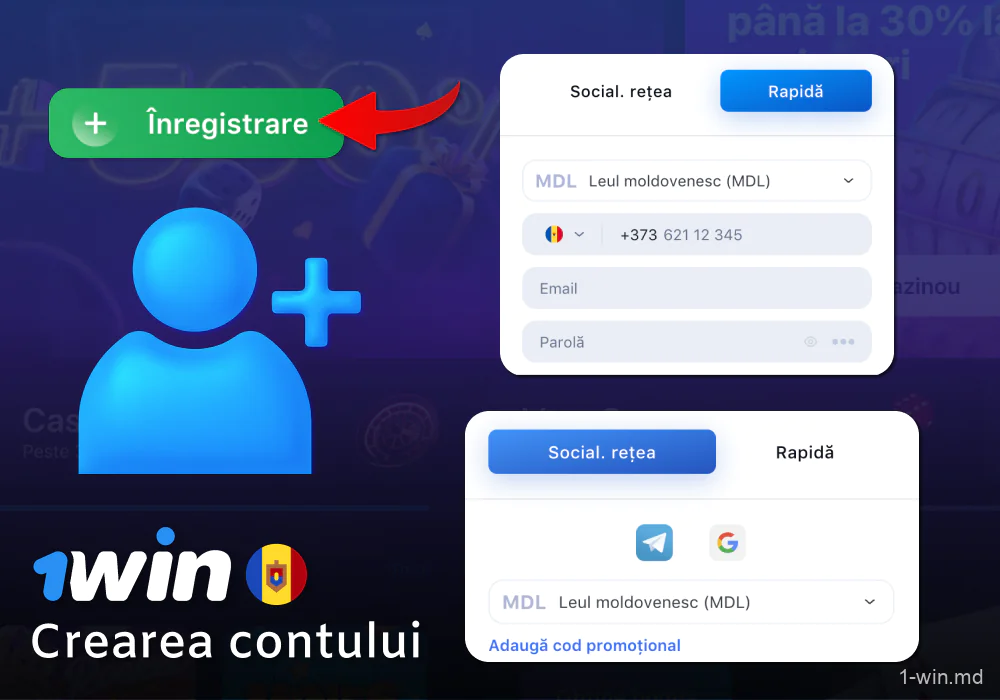 Înregistrarea unui cont la 1win în Moldova